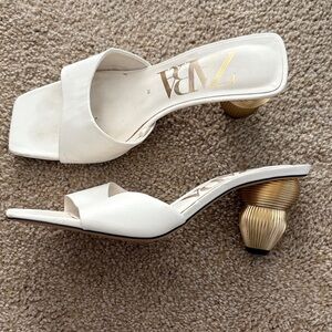 Zara Elegant White and Gold Heels
